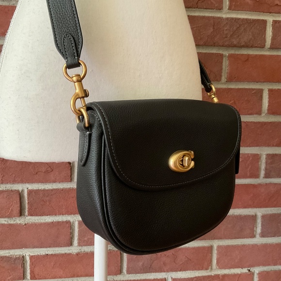 Coach Willow Saddle Crossbody Shoulder Bag Black Pebble Leather 2 Straps NEW - Picture 16 of 16